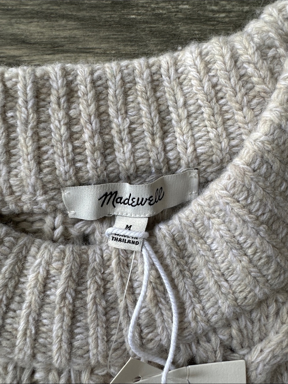 Madewell NWT marled merino wool Cable Knit Sweater mixed‎ Oat marl womens medium - Picture 5 of 13